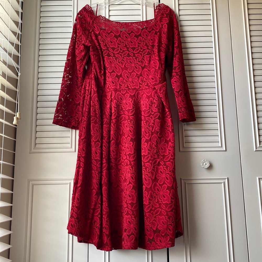 Red lace cocktail dress